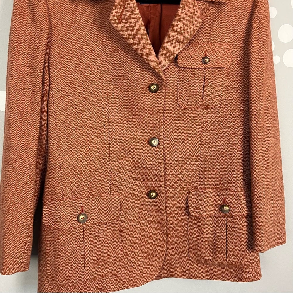 LIzSport Vintage Tweed Pantsuit Rust Herringbone Blazer Pants Set Size 6 - Picture 3 of 15